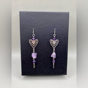 💜🖤Amethyst Golden Obsidian Heart Earrings